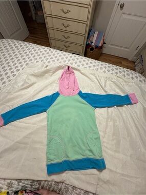 Lands' End Kids Colorblock Hooded Tunic in Mint, Blue & Pink